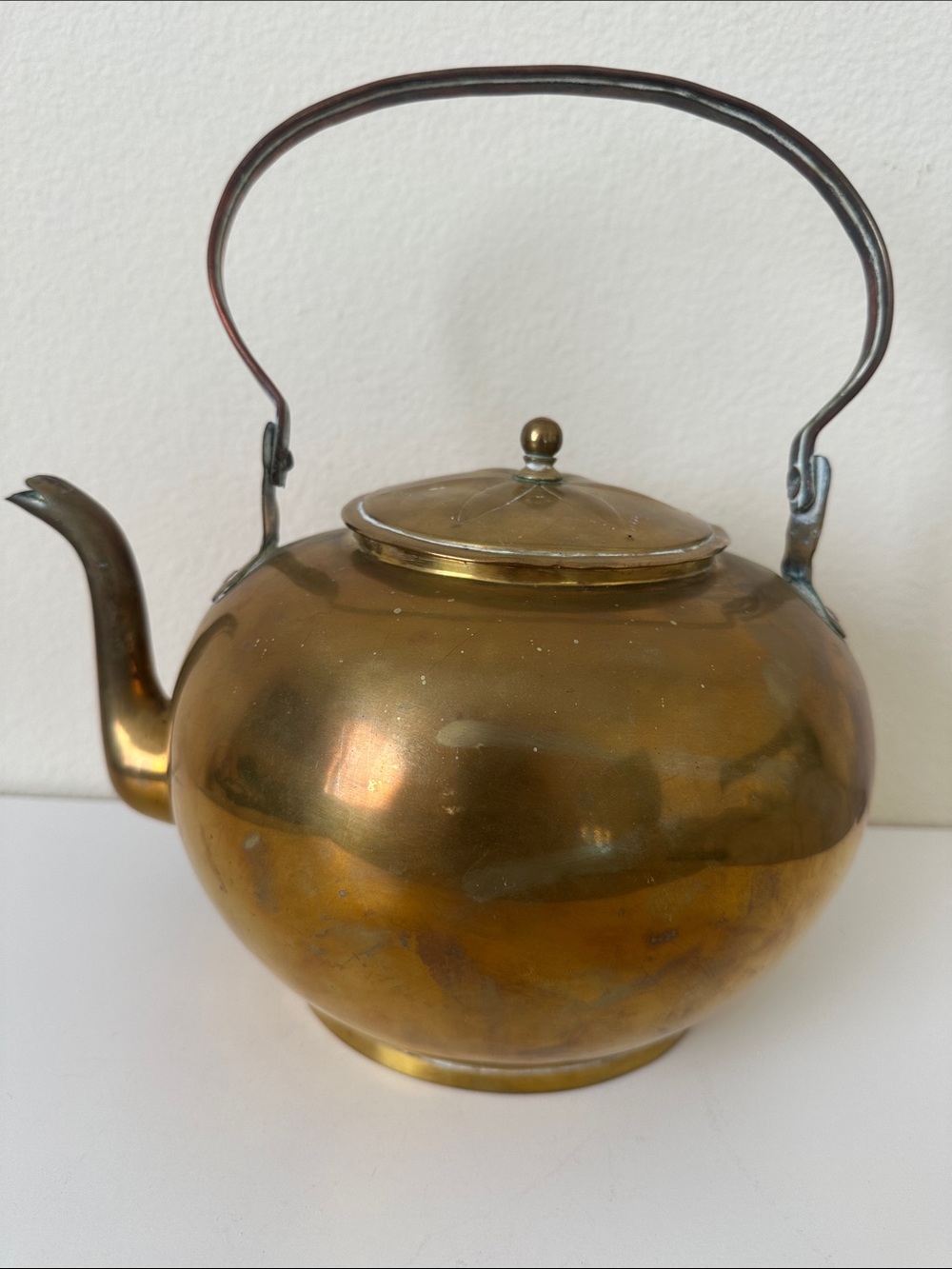 Vintage Brass Teapot with Curved Handle